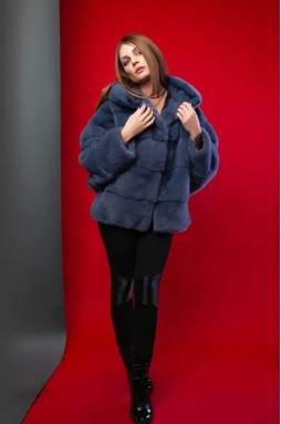 Стильный норковый полушубок в цвете «jeans»